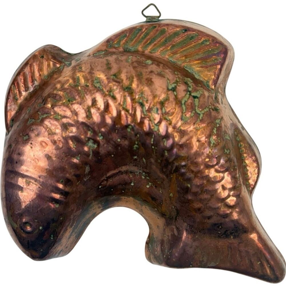 Vintage 70s Copper Tone Hanging Fish Wall Mold Kitchen Decor
